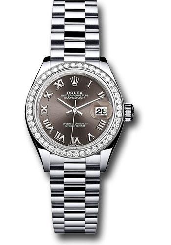 Rolex Lady-Datejust 279136RBR Platinum 28 44 Diamond Bezel - Dark Grey Roman Dial - President Bracelet - dkgrp Main image