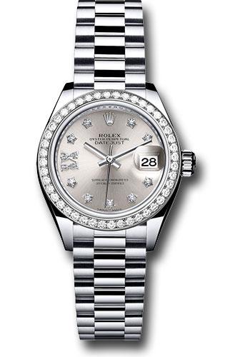 Rolex Lady-Datejust 279136RBR Platinum 28 44 Diamond Bezel - Silver Diamond Star Dial - President Bracelet - s9dix8dp