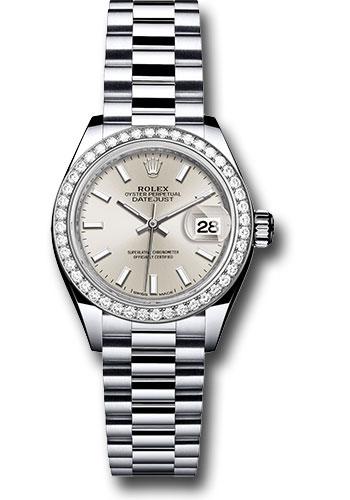 Rolex Lady-Datejust 279136RBR Platinum 28 44 Diamond Bezel - Silver Index Dial - President Bracelet - sip Main image