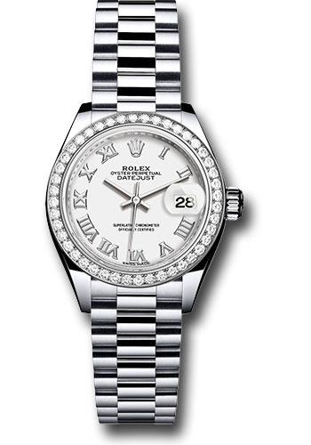 Rolex Lady-Datejust 279136RBR Platinum 28 44 Diamond Bezel - White Roman Dial - President Bracelet - wrp