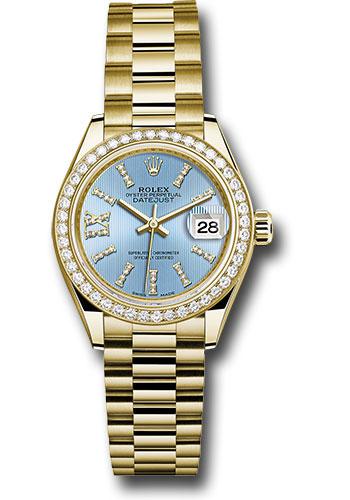 Rolex Lady-Datejust 279138RBR Yellow Gold 28 44 Diamond Bezel - Cornflower Blue Stripe Diamond Index Dial - President Bracelet - cbls36dix8dp Main image