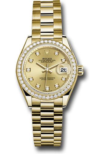 Rolex Lady-Datejust 279138RBR Yellow Gold 28 44 Diamond Bezel - Champagne Diamond Dial - President Bracelet - chdp