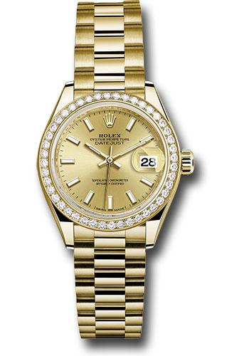 Rolex Lady-Datejust 279138RBR Yellow Gold 28 44 Diamond Bezel - Champagne Index Dial - President Bracelet - chip