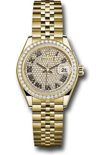 Rolex Lady-Datejust 279138RBR Yellow Gold 28 44 Diamond Bezel - Diamond Paved Roman Dial - Jubilee Bracelet - dprj