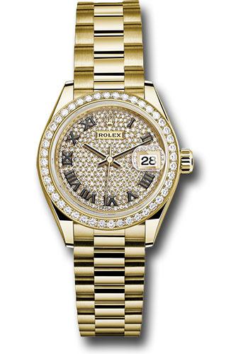 Rolex Lady-Datejust 279138RBR Yellow Gold 28 44 Diamond Bezel - Diamond Paved Roman Dial - President Bracelet - dprp Main image
