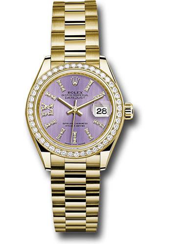 Rolex Lady-Datejust 279138RBR Yellow Gold 28 44 Diamond Bezel - Lilac Stripe Diamond Index Dial - President Bracelet - lils36dix8dp