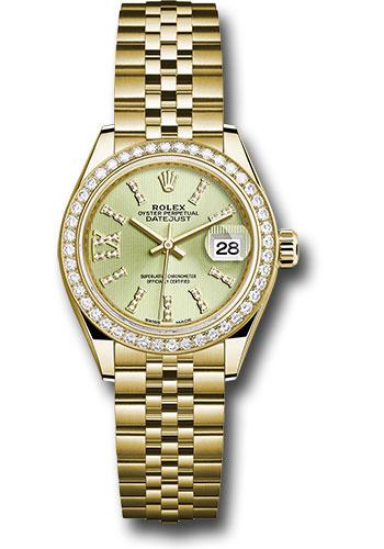 Rolex Lady-Datejust 279138RBR Yellow Gold 28 44 Diamond Bezel - Linden Green Strip Diamond Index Dial - Jubilee Bracelet - lings36dix8dj