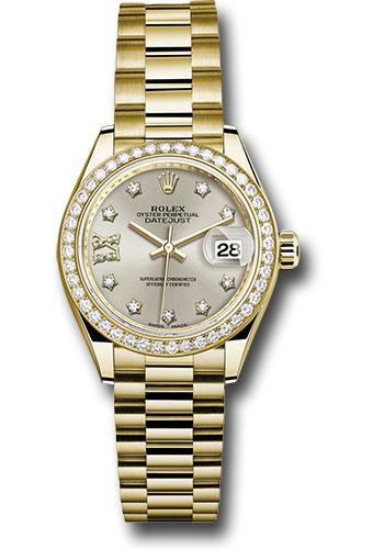 Rolex Lady-Datejust 279138RBR Yellow Gold 28 44 Diamond Bezel - Silver Diamond Star Dial - President Bracelet - s9dix8dp