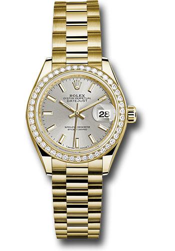 Rolex Lady-Datejust 279138RBR Yellow Gold 28 44 Diamond Bezel - Silver Index Dial - President Bracelet - sip