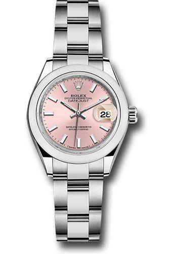 Rolex Lady-Datejust 279160 Steel 28 Domed Bezel - Pink Index Dial - Oyster Bracelet - pio