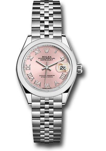 Rolex Lady-Datejust 279160 Steel 28 Domed Bezel - Pink Roman Dial - Jubilee Bracelet - prj