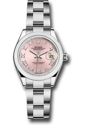 Rolex Lady-Datejust 279160 Steel 28 Domed Bezel - Pink Roman Dial - Oyster Bracelet - pro
