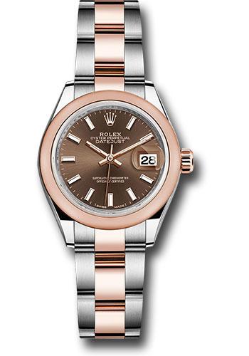 Rolex Lady-Datejust 279161 Steel and Everose Gold Rolesor 28 Domed Bezel - Chocolate Index Dial - Oyster Bracelet - choio