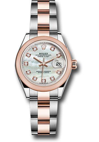 Rolex Lady-Datejust 279161 Steel and Everose Gold Rolesor 28 Domed Bezel - White Mother-Of-Pearl Diamond Dial - Oyster Bracelet - mdo