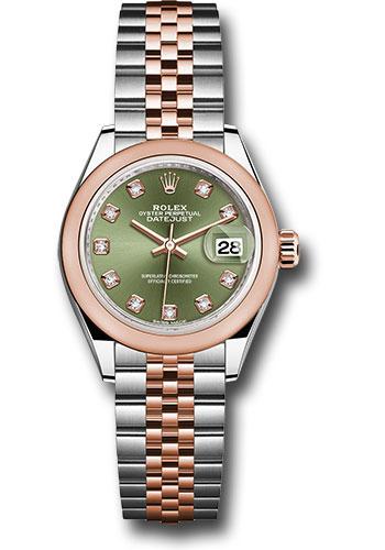Rolex Lady-Datejust 279161 Steel and Everose Gold Rolesor 28 Domed Bezel - Olive Green Diamond Dial - Jubilee Bracelet - ogdj