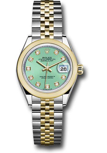 Rolex Lady-Datejust 279163 Steel and Yellow Gold Rolesor 28 Domed Bezel - Mint Green Diamond Dial - Jubilee Bracelet - mgdj