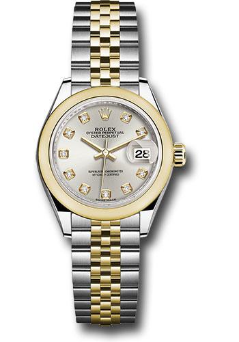 Rolex Lady-Datejust 279163 Steel and Yellow Gold Rolesor 28 Domed Bezel - Silver Diamond Dial - Jubilee Bracelet - sdj