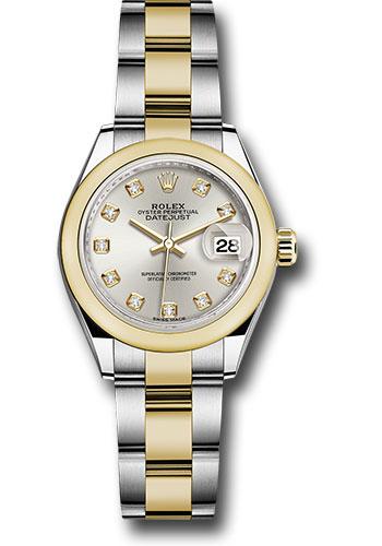 Rolex Lady-Datejust 279163 Steel and Yellow Gold Rolesor 28 Domed Bezel - Silver Diamond Dial - Oyster Bracelet - sdo