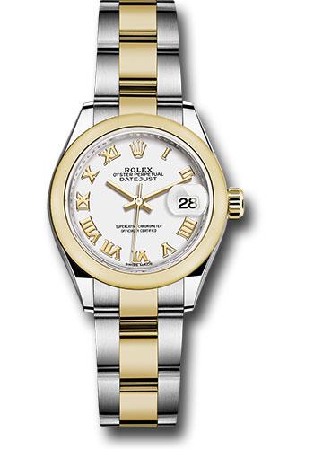Rolex Lady-Datejust 279163 Steel and Yellow Gold Rolesor 28 Domed Bezel - White Roman Dial - Oyster Bracelet - wro