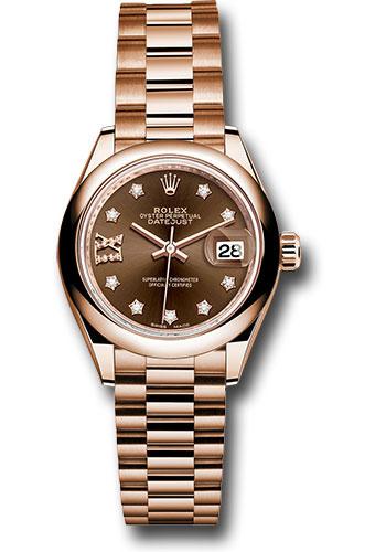 Rolex Lady-Datejust 279165 Everose Gold 28 Domed Bezel - Chocolate Diamond Star Dial - President Bracelet - cho9dix8dp