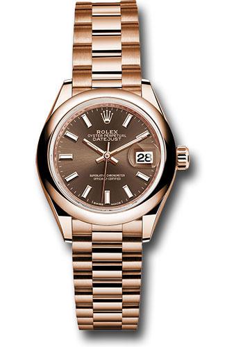 Rolex Lady-Datejust 279165 Everose Gold 28 Domed Bezel - Chocolate Index Dial - President Bracelet - choip