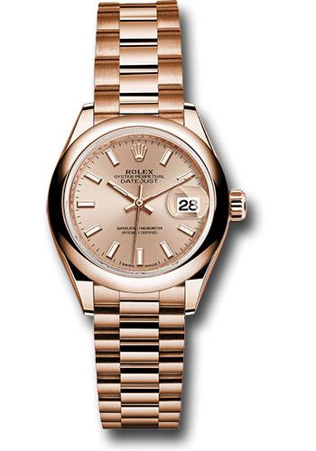 Rolex Lady-Datejust 279165 Everose Gold 28 Domed Bezel - Pink Sundust Index Dial - President Bracelet - pip