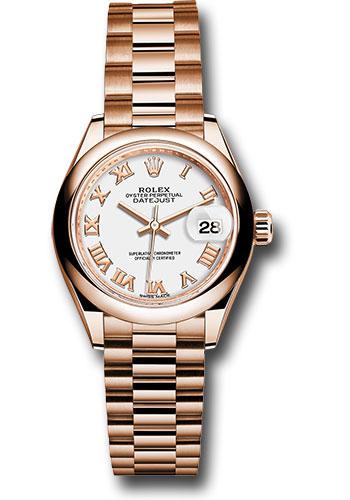Rolex Lady-Datejust 279165 Everose Gold 28 Domed Bezel - White Roman Dial - President Bracelet - wrp
