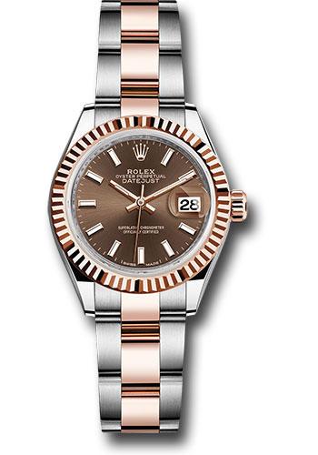 Rolex Lady-Datejust 279171 Steel and Everose Gold Rolesor 28 Fluted Bezel - Chocolate Index Dial - Oyster Bracelet - choio