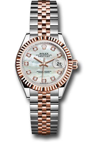 Rolex Lady-Datejust 279171 Steel and Everose Gold Rolesor 28 Fluted Bezel - White Mother-Of-Pearl Diamond Dial - Jubilee Bracelet - mdj
