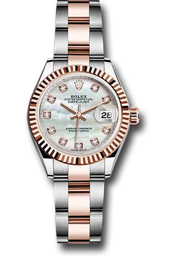 Rolex Lady-Datejust 279171 Steel and Everose Gold Rolesor 28 Fluted Bezel - White Mother-Of-Pearl Diamond Dial - Oyster Bracelet - mdo