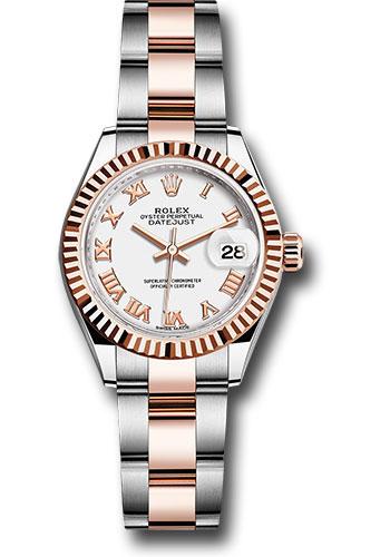 Rolex Lady-Datejust 279171 Steel and Everose Gold Rolesor 28 Fluted Bezel - White Roman Dial - Oyster Bracelet - wro