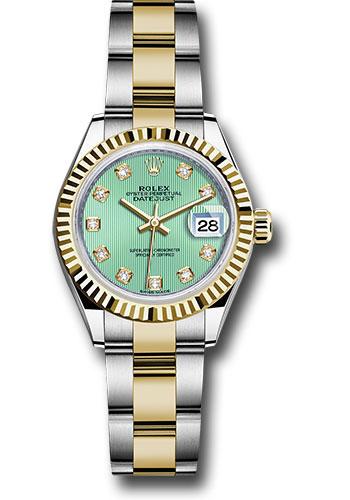 Rolex Lady-Datejust 279173 Steel and Yellow Gold Rolesor 28 Fluted Bezel - Mint Green Diamond Dial - Oyster Bracelet - mgdo