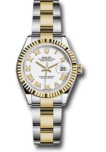 Rolex Lady-Datejust 279173 Steel and Yellow Gold Rolesor 28 Fluted Bezel - White Roman Dial - Oyster Bracelet - wro