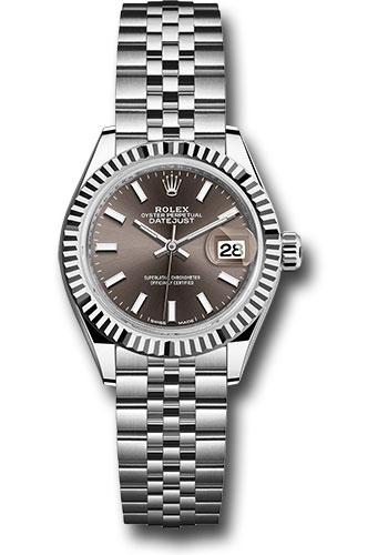Rolex Lady-Datejust 279174 Steel and White Gold Rolesor 28 Fluted Bezel - Dark Grey Index Dial - Jubilee Bracelet - dgij