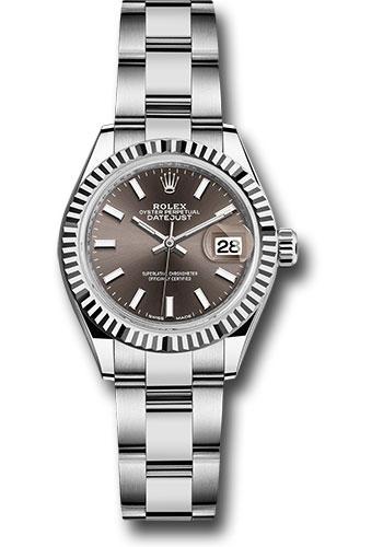 Rolex Lady-Datejust 279174 Steel and White Gold Rolesor 28 Fluted Bezel - Dark Grey Index Dial - Oyster Bracelet - dgio