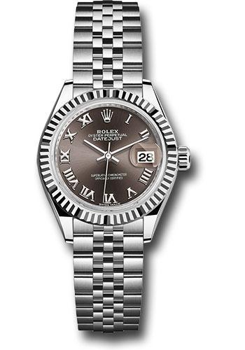 Rolex Lady-Datejust 279174 Steel and White Gold Rolesor 28 Fluted Bezel - Dark Grey Roman Dial - Jubilee Bracelet - dgrj