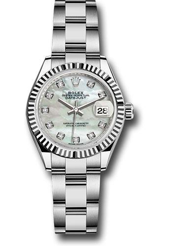Rolex Lady-Datejust 279174 Steel and White Gold Rolesor 28 Fluted Bezel - White Mother-Of-Pearl Diamond Dial - Oyster Bracelet - mdo