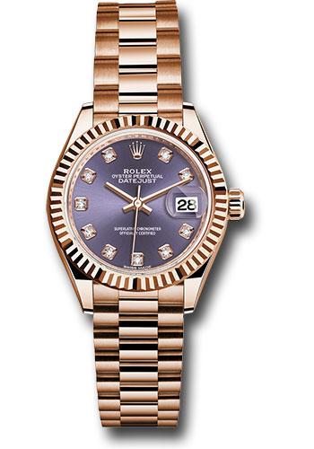 Rolex Lady-Datejust 279175 Everose Gold 28 Fluted Bezel - Aubergine Diamond Dial - President Bracelet - adp