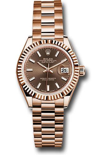 Rolex Lady-Datejust 279175 Everose Gold 28 Fluted Bezel - Chocolate Index Dial - President Bracelet - choip Main image