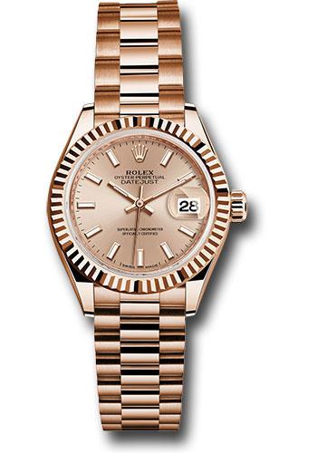 Rolex Lady-Datejust 279175 Everose Gold 28 Fluted Bezel - Pink Sundust Index Dial - President Bracelet - pip