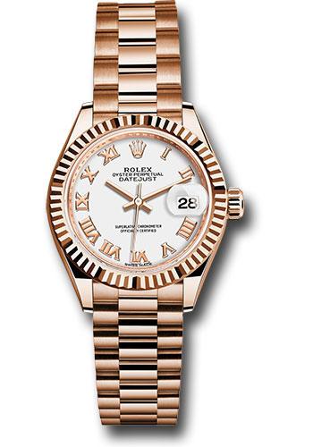 Rolex Lady-Datejust 279175 Everose Gold 28 Fluted Bezel - White Roman Dial - President Bracelet - wrp