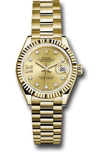 Rolex Lady-Datejust 279178 Yellow Gold 28 Fluted Bezel - Champagne Diamond Star Dial - President Bracelet - ch9dix8dp