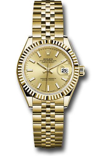 Rolex Lady-Datejust 279178 Yellow Gold 28 Fluted Bezel - Champagne Index Dial - Jubilee Bracelet - chij