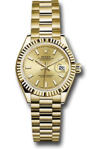 Rolex Lady-Datejust 279178 Yellow Gold 28 Fluted Bezel - Champagne Index Dial - President Bracelet - chip Main image