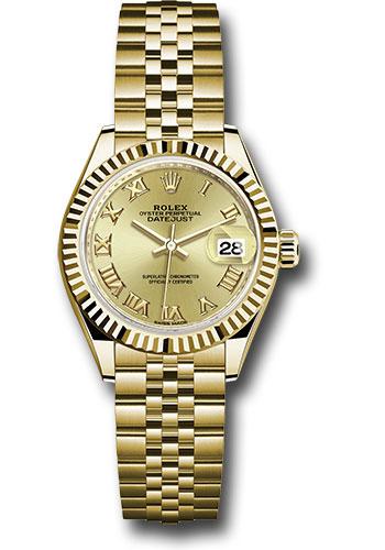 Rolex Lady-Datejust 279178 Yellow Gold 28 Fluted Bezel - Champagne Roman Dial - Jubilee Bracelet - chrj