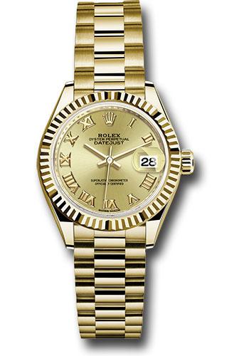 Rolex Lady-Datejust 279178 Yellow Gold 28 Fluted Bezel - Champagne Roman Dial - President Bracelet - chrp
