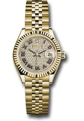 Rolex Lady-Datejust 279178 Yellow Gold 28 Fluted Bezel - Diamond Paved Roman Dial - Jubilee Bracelet - dprj