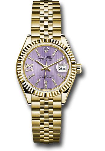 Rolex Lady-Datejust 279178 Yellow Gold 28 Fluted Bezel - Lilac Stripe Diamond Index Dial - Jubilee Bracelet - lils36dix8dj