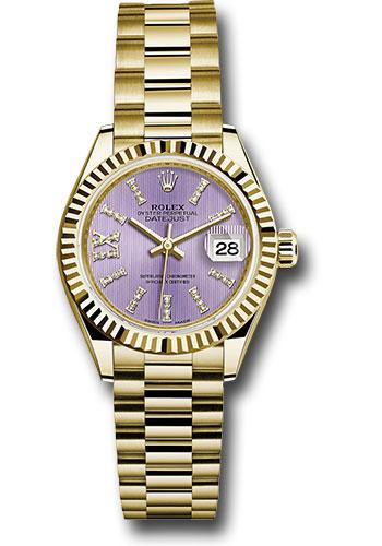 Rolex Lady-Datejust 279178 Yellow Gold 28 Fluted Bezel - Lilac Stripe Diamond Index Dial - President Bracelet - lils36dix8dp Main image