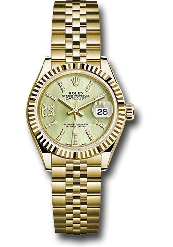 Rolex Lady-Datejust 279178 Yellow Gold 28 Fluted Bezel - Linden Green Strip Diamond Index Dial - Jubilee Bracelet - lings36dix8dj